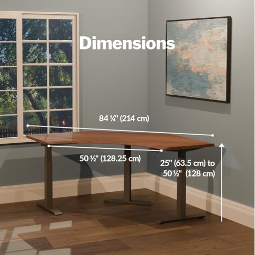 Image of Vari Command Center Electric Standing Desk - 120 Curved Sit-Stand Gaming Desk Corner Workstation for Triple Monitors + Sloped Front Edge, 4 Height Settings, 200 lb Capacity (Walnut Top /Slate Legs)