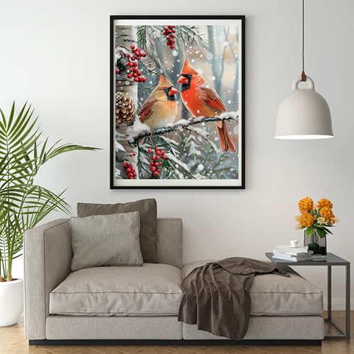Image of Moohue 14ct Counted Cross Stitch Kits for Adults Winter Animals Birds Printed Stamped Cross Stitch Patterns Kits Cross Stitch Supplies (Winter Animals Birds)