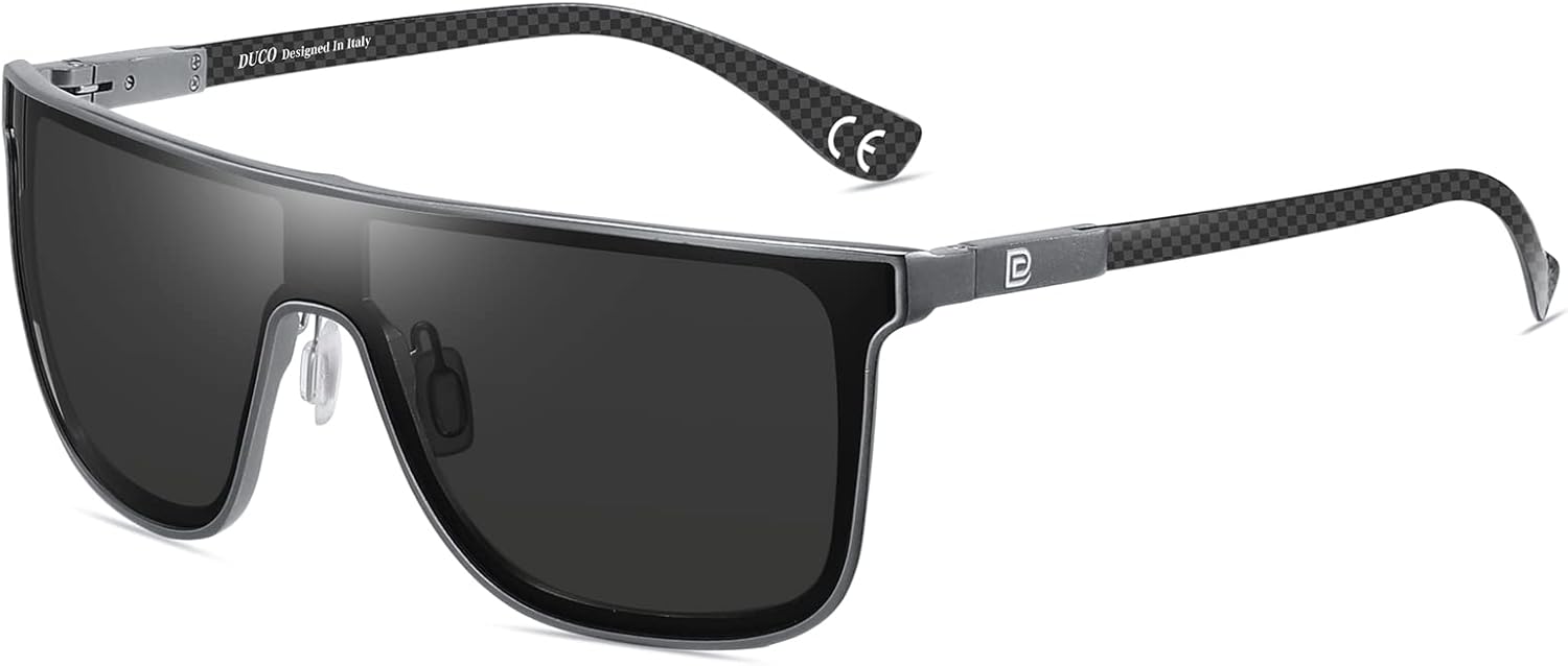 DUCO Trendy Square Sunglasses for Men Women Flat Top Shield Shades Oversized Carbon Fiber Polarized Sun Glasses DC8209