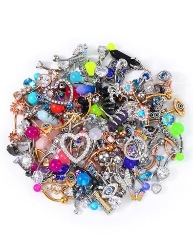 OUFER Belly Button Rings, 316L Stainless Steel Belly Rings, 14G Belly Button Piercing, Random 8PCS Belly Piercing Jewelry, Navel Rings for Women Sexy Girl