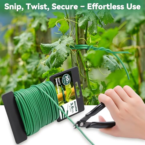 COZCLAM 2 Rolls x 20m Soft Twist Ties with Cutter, 3.5mm Flexible Plant Twist Ties, Plastic Coated Garden Wire for Gardening, Tomato, Vines, Soft Plant Wire Tie Wire for Organizing Cables, Crafts - Image 3
