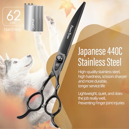 Dog Grooming Scissors: 7.5 inch Bright Black Pet Curved Shears Made Of Japanese 440C Advanced Stainless Steel Professional Grooming Scissors for Dogs Cats and Other Pets Dog Grooming Scissors: 7.5 inch Bright Black Pet Curved Shears Made Of Japanese 440C Advanced Stainless Steel Professional Grooming Scissors for Dogs Cats and Other Pets