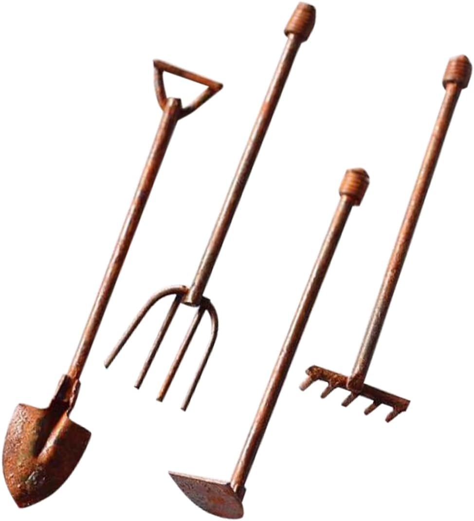 4pcs Miniature Garden Tools Decor Metal Decor for Tiny House Garden Supplies