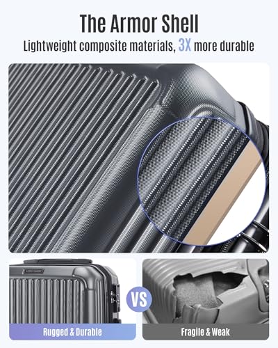 Image of LIGHT FLIGHT Carry On Luggage 22x14x9 Airline Approved, Glacier Gray | 22x14x9 Airline Approved, Hard Shell with Wheels, Expandable Hardside, TSA Lock, Lightweight