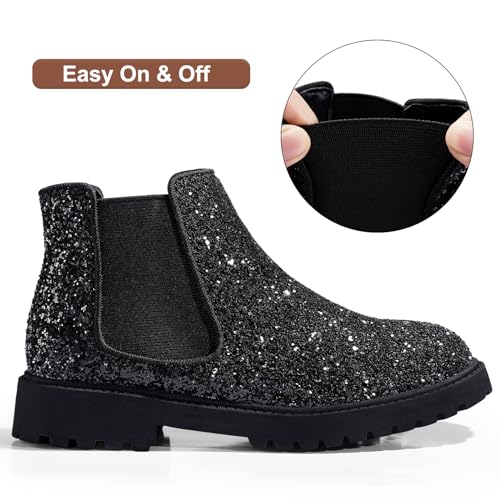 Harvest Land Girl Boots Kids Ankle Boots Warm Side Zipper Boots Low heel Short Booties Winter Snow Boots Anti-Slip Outdoor Shoes for Little Kids/Big Kids Black Size 44