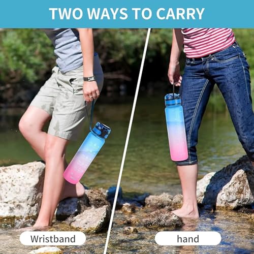 Image of Oblivion Water Bottle - Cute Print Motivational Gradient Water Bottle with Flip-Top, Multicolor Leakproof Lid, BPA Free Reusable Daily Hydration Bottle for Multiuse (Purple-Green Gradient Bottle, 2)