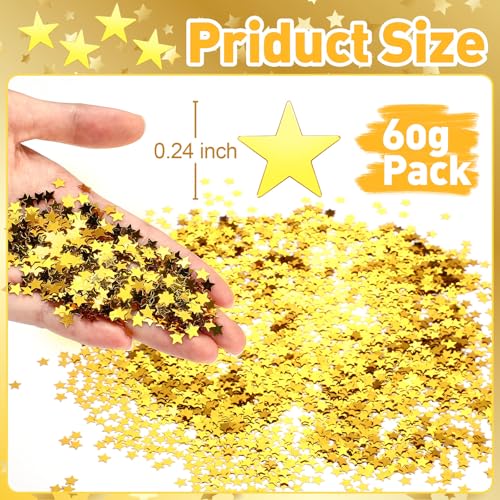 Image of Hestya Star Confetti Glitter Table Confetti Metallic Foil Stars for Graduation Wedding Birthday Party Decorations(Gold,6mm,60g)