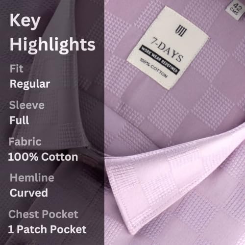 Image of 7-DAYS Men's Premium Formal Shirts - Regular Fit, Full Sleeve, 100% Pure Cotton, Self-Design, with Pocket - Stylish Office Shirts for Men