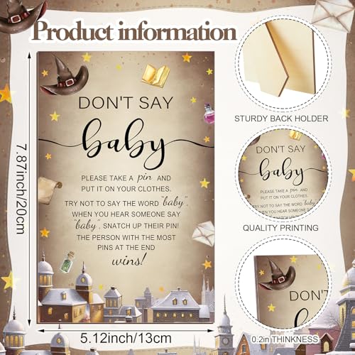 Image of Patelai 321 Pcs Magical Wizard Baby Shower Games Supplies, 5 Sets (50 Cards Each) Activities Cards with 20 Pencils 1 Don't Say Baby Sign 50 Clothespin