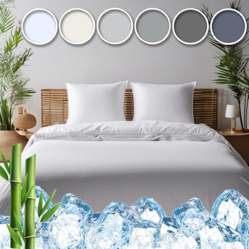 Vegan Silk - Cooling Bedsheet Set - Queen Size, 75% Viscose Derived from Bamboo, 25% Modal, White -...