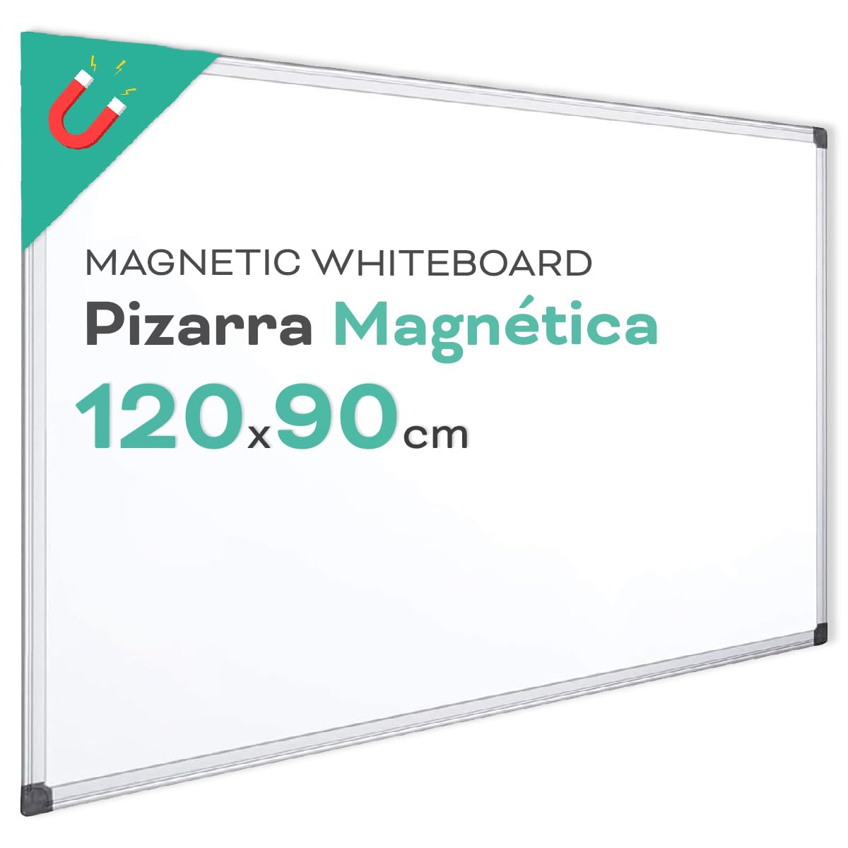 Pizarra Magnética Blanca, Pizarra Marco de Aluminio, Superficie Lisa Fácil de Borrar, Pizarra para Tomar Notas, Dibujar, Enseñar u Organizar, Herramienta para Oficina y Escuela - Ofituria (120x90)