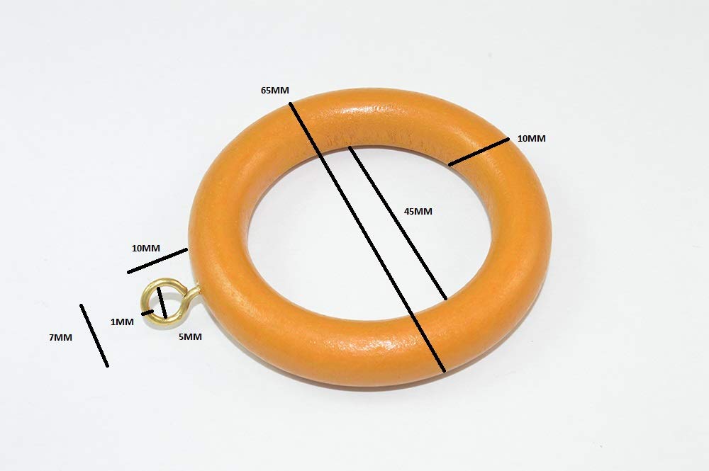 30 x Medium Brown Curtain Rings for Rod Rail + Screw Eye Wooden ID 40mm