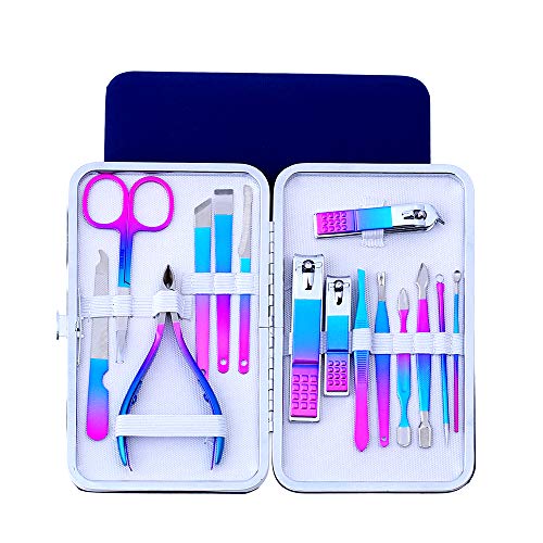 Manicure Set Professional Nail Clippers Kit Pedicure Care Tools, Professional Women Grooming Kit 15Pcs for Travel or Home 2020 Upgraded Version(Colorful)