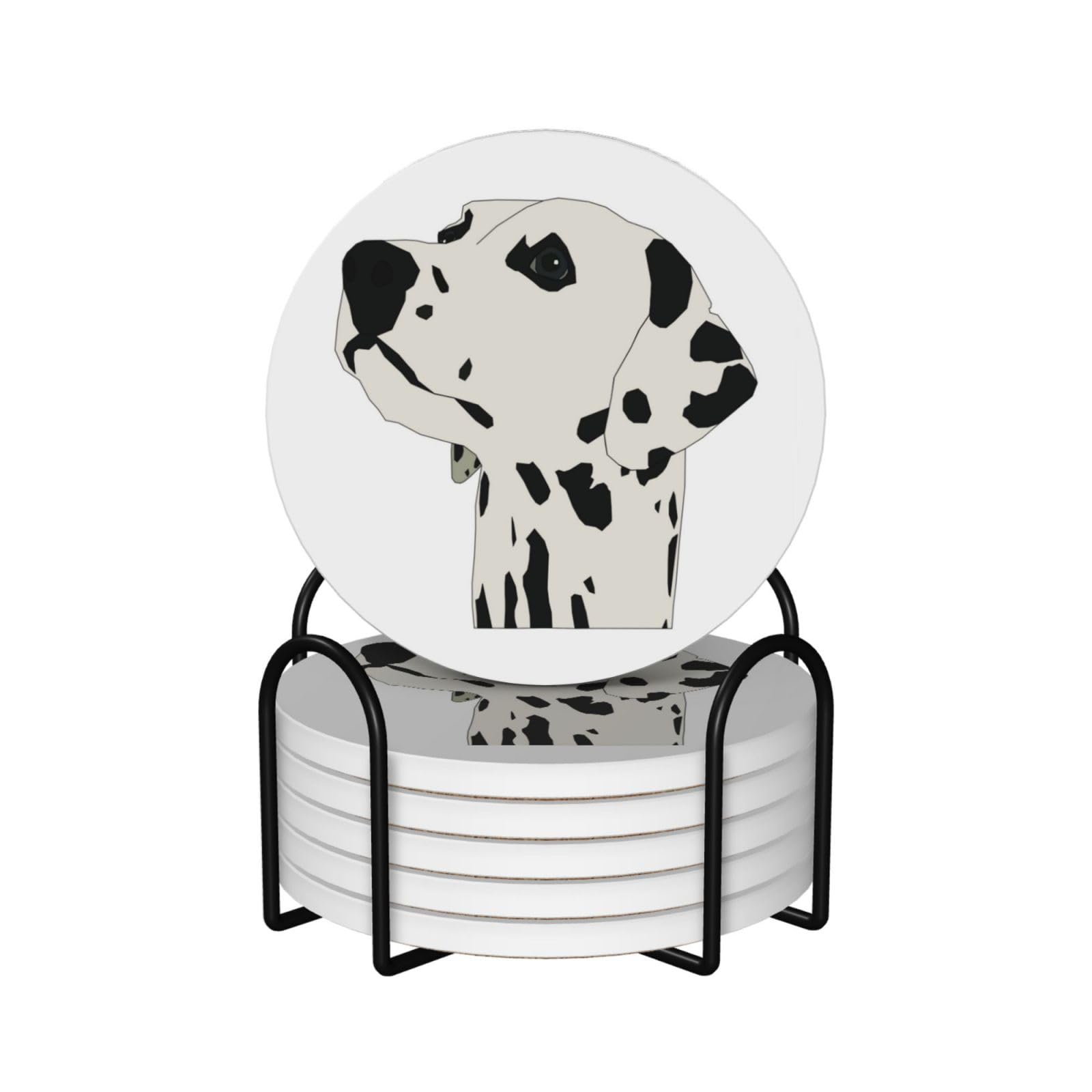 Wksgdsg Round Shape Ceramic Coaster Set Of 6, Dalmatian Round Coasters For Drinks With Cork Base And Metal Holder Absorbent Anti Slip Coasters For Coffee Table Room Bar Home Decor Housewarming Gifts