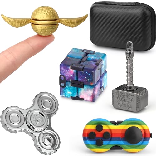 Image of 5PCS Fidget Toys Set with Fidget Spinner Finger Pad Infinity Cube 2 in 1 Hammer Spin, Cool Gadget Desk Spinner for Teen Adults, Gifts for Birthday Party Favor Classroom Prizes