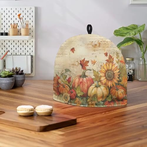Image of Hudotybom Fall Pumpkin Tea Pot Cozies Thanksgiving Coffee Breakfast Warmer Teapot Dustproof Insulated Covers Tea Kettle Quilt for Kitchen