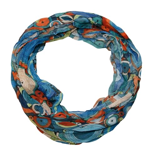 beybey® Retro Damen Seide Loop Schal wahnsinnig schön und sehr fein Seidenschal Kreis-Muster (LKS blau)