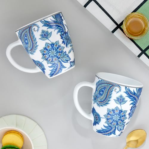 Image of Larah by BOROSIL 390ml x 2pc Opalware New Iris Tea /Coffee Mug Set, Microwave & Dishwasher Safe Embossed Design Crockery Ideal for Daily Use & Gifting