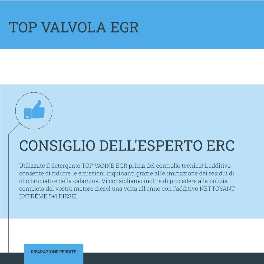 ERC | [Top Valve EGR] | Additivo per motore Diesel e benzina | Detergente valvola e valvola EGR senza smontaggio | Ripristina le prestazioni del motore | Riduce le emissioni inquinanti | Aerosol 400