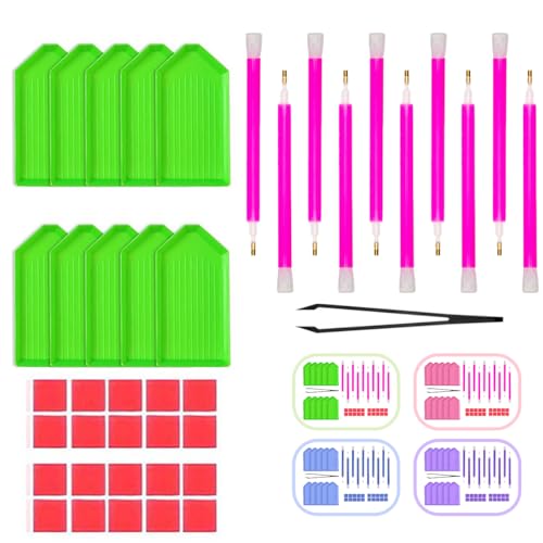 Pudier 41PCS Diamond Art Painting Tools 5D Diamond Art Wax Accessories with 10 Pens 10 Rays 20 Glue Clay 1 Tweezers for DIY Painting Crafts (31 Green)