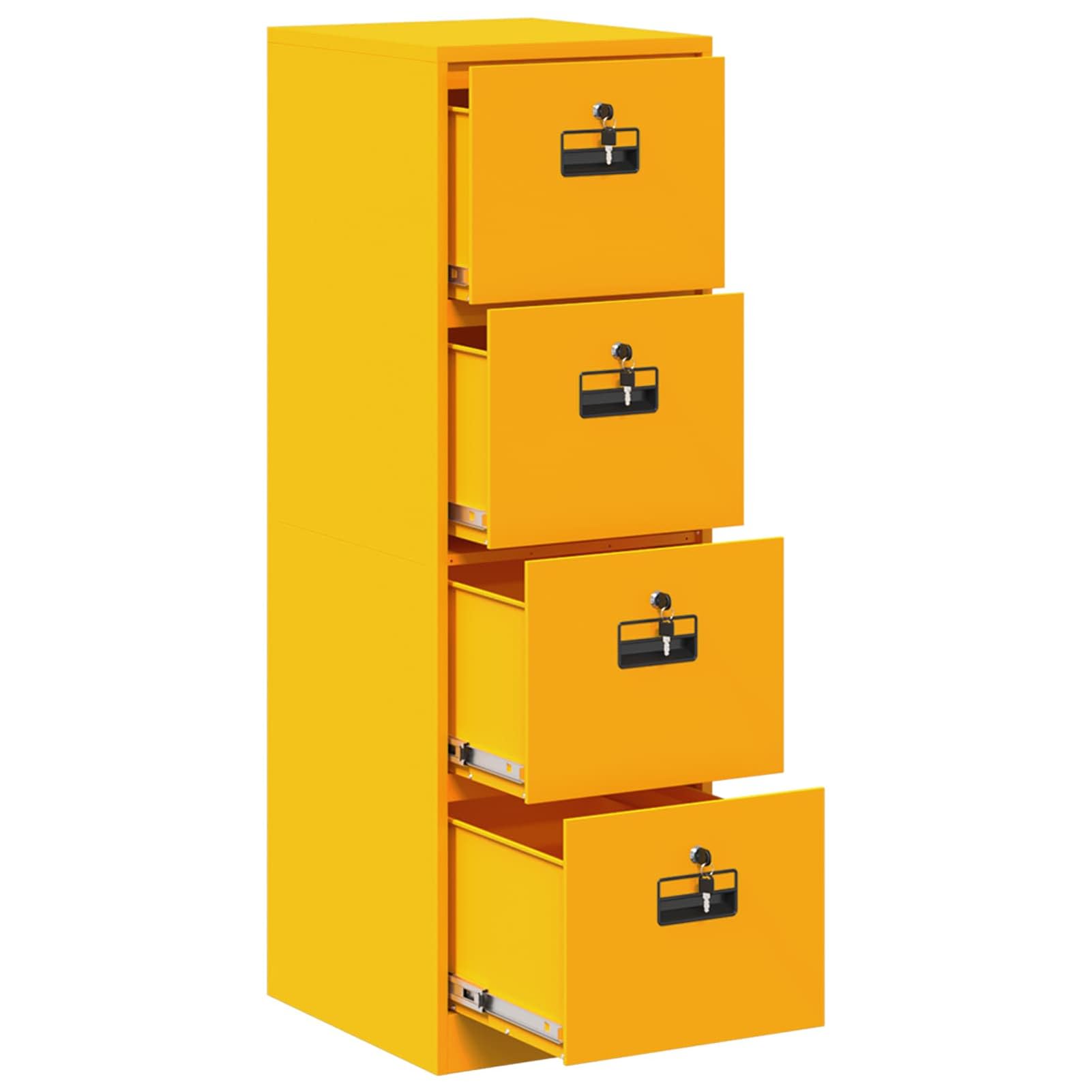 Armadietto con 8 Cassetti 2 Pezzi Giallo Senape in Acciaio Laminato a Freddo 44x50x139cm per Ufficio Studio