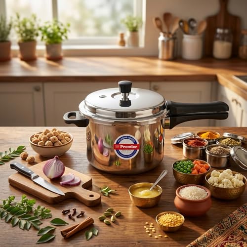 Image of Premier Comfort Stainless Steel Sandwich Bottom Pressure Cooker (5l) Durable And Rust-resistant, Safety Features, Easy To Clean, Ideal For Fast And Even Cooking, Perfect For Modern Kitchens