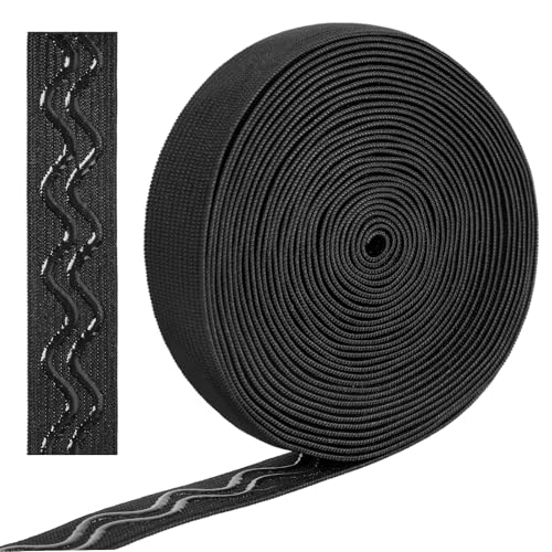 No-Slip Elastic Ribbon, Black Silicone Gripper Elastic for Clothing, Elastic Band for Sewing, Tape Stretch Rubbers Elastic Straps Waistband Grips for DIY Pants Crafts Garment Project (5.4 Yards 20 mm)