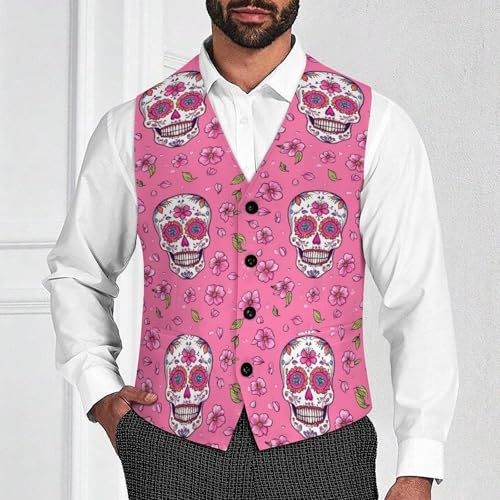 Skull Cherry Flowers Men's Suit Vests Business Formal Dress Vest V-Neck Waistcoat for Wedding Casual2
