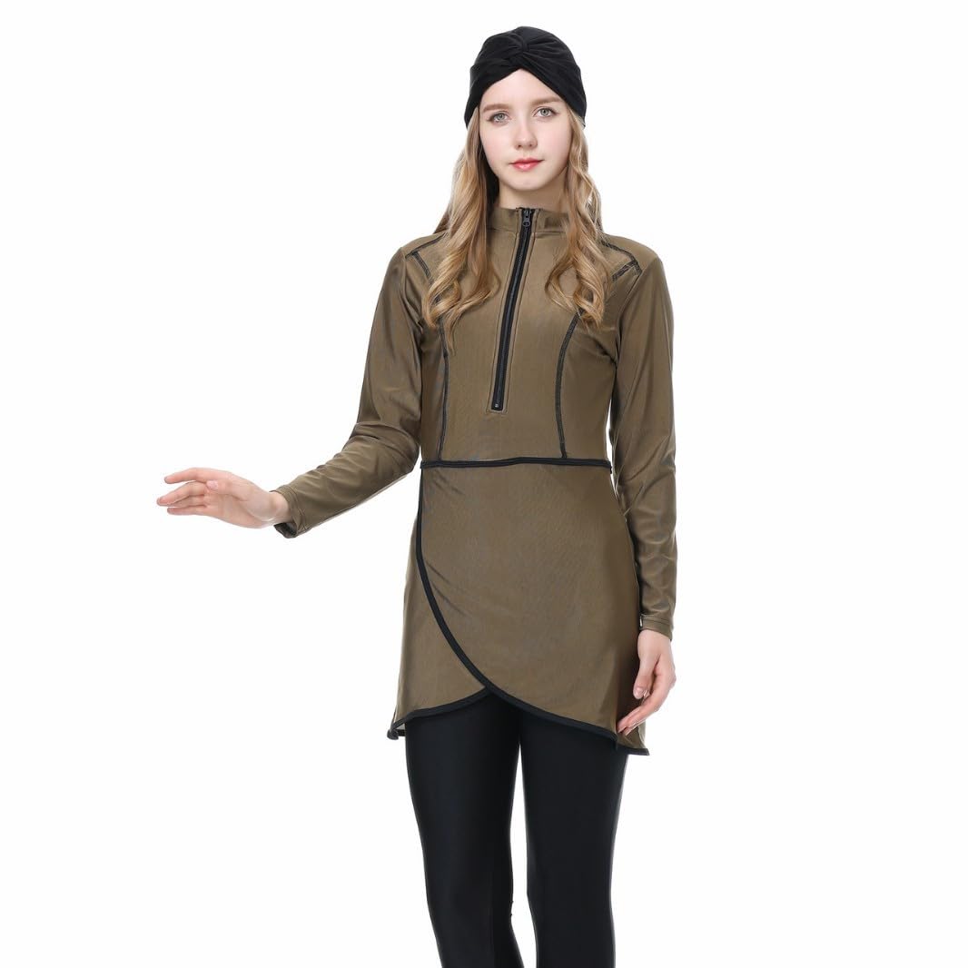 Burkini, costume da bagno musulmano da donna, 3 pezzi, con copertura modesta e completa sul davanti, sportivo, costume da bagno intero opaco, costume da bagno