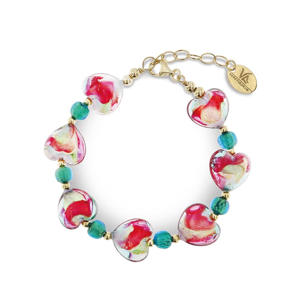 Venetiaurum - Bracciale per Donna con Cuori in Vetro Originale di Murano e Argento 925 - Gioiello made in Italy certificato