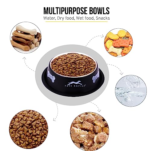Image of Pets Empire Stainless Steel Dog Feeding Bowl, Grey Colour, Medium (Cherry & Black)