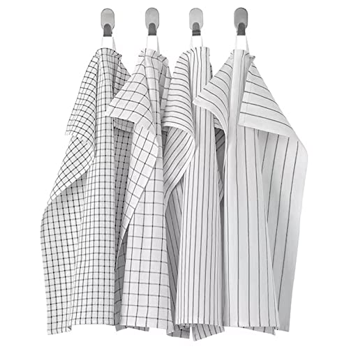 Ikea RINNIG Tea Towel 100% Cotton Super Absorbent Kitchen Towel Hand Towel Multipurpose Kitchen Napkin Table Cloth Dish Towel(White/Dark Grey/Patterned / 4 Pack)