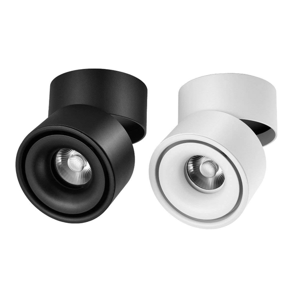 UKEW 15W Adjustable LED Spotlight - Surface Mounted Downlight 90° Tilt Light Angle Flicker Free Ceiling Lamp for Wall Exhibition (White Housing - Cool White 5500K)