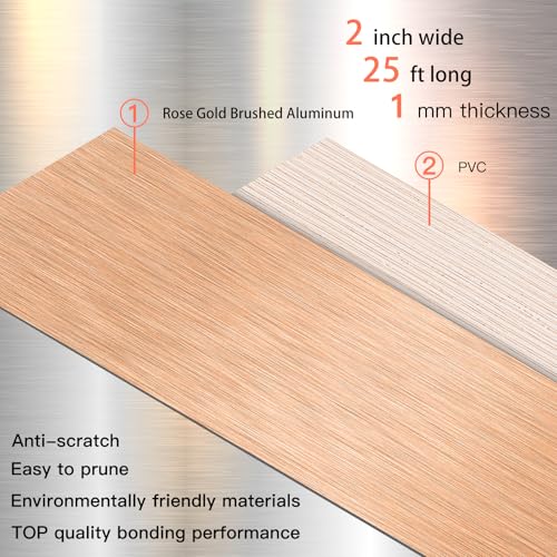 Image of GSCIT Club Rose Gold Edge Banding, 2 Inch x 25ft Aluminum Brushed Edge Banding PVC Edge Trim for Cabinet Repair Furniture