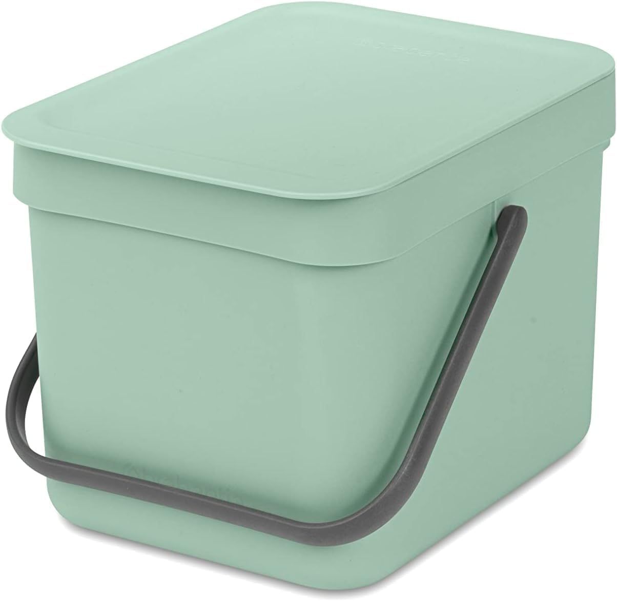 Brabantia Sort & Go Abfalleimer mit Deckel 6 L (hellgrün), platzsparender Biomüll Behälter mit Griff, abnehmbarer, feststellbarer Deckel, leicht zu reinigender kleiner Mülleimer ohne Ecken und Ränder