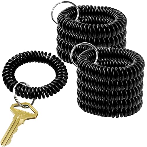 10Pcs Solid Black Soft Strong Highly Spring Spiral Coil Wrist Band Key Ring Chain #TOP30