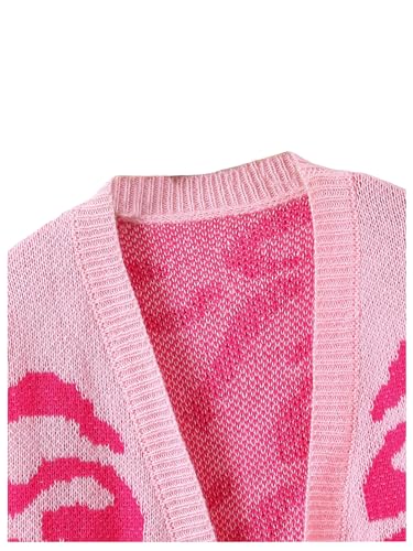 Verdusa Girl's Graphic Print Open Front Cardigan Sweater Y2K Streetwear Knit Outerwear3