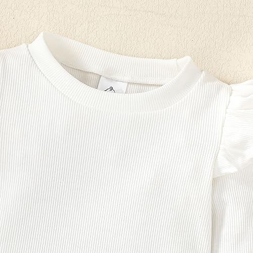 OPAWO Toddler Girl Shirts Ruffle Long/Short Sleeve Baby Girl T-Shirts Kids Blouse, Ribbed Toddler Girl Tee Tops 2-Pack 12M-6Y3