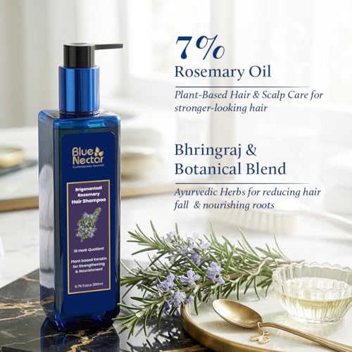Image of Blue Nectar Keratin Rosemary Shampoo for Hair Growth | Natural Hair Shampoo for Curly, Frizzy & Dry Hair | Paraben & Sulphate Free Shampoo for Men & Women (16 Herbs, 200ml)