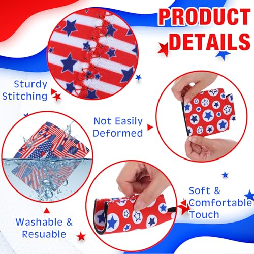 Image of Tioncy 24 Pcs 4th of July Slim Can Sleeves Independence Day Can Cooler Patriotic Skinny Insulators American Flag Neoprene Insulated Slim Cooler for 12 oz Beverage Bottle(Flag Style,5.12 x 3.94 Inches)
