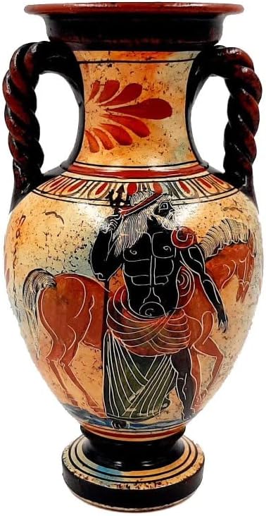 Ancient Greek Vase,Amphora 22cm,Shows God Poseidon and Goddess Athena