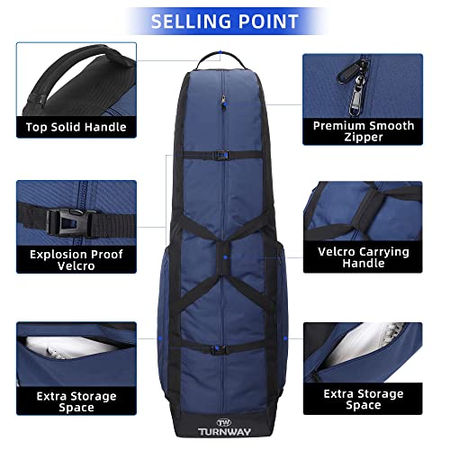 Turnway Foldable Padded Golf Travel Bag, Heavy Duty 900D Polyester Golf Club Bag Waterproof Golf Carry Bag Cart Bag With Wheels, Soft-Sided Spacial Size For Golf Gear Transportation (Blue) #TOP1