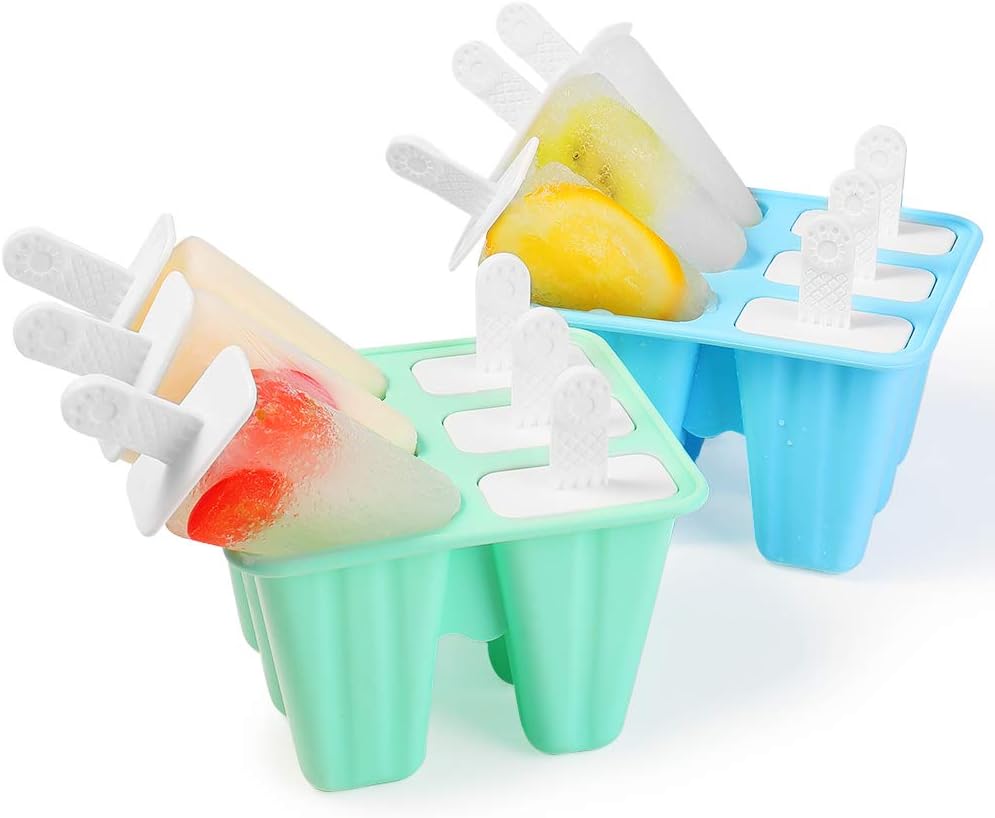 WARMWIND Silicone Ice Pop Mold, Popsicle Mold, Reusable Ice Pop Maker, Healthy Popsicles for Kids, Dishwasher Available, Blue and Green( Set of 2）