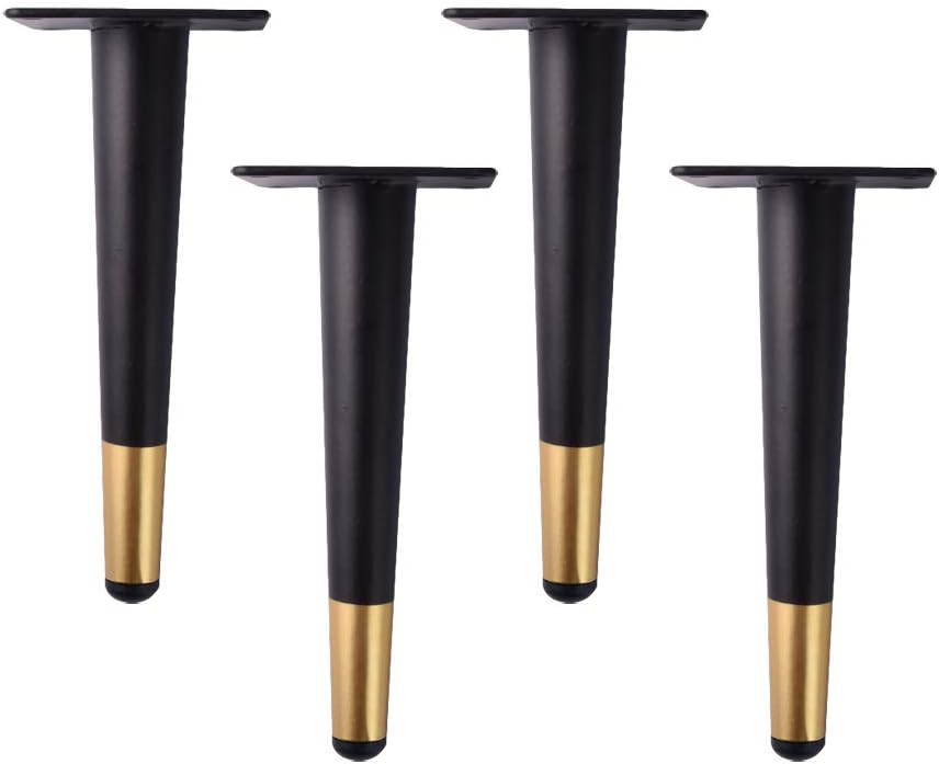4 Furniture Support Legs, Metal Straight Cone Furniture Legs Sofa Legs Cabinet Legs Cabinet Legs Table Legs Furniture Replacement Legs, Black Gold(30cm/11.8in)