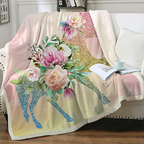 Sleepwish Unicorn Blanket for Girls - Cute Throw Fleece Blankets for Couch Sofa and Bed - Pink Watercolor Pastel Rose Glitter Printed - Soft, Fluffy Sherpa Blanket - 50