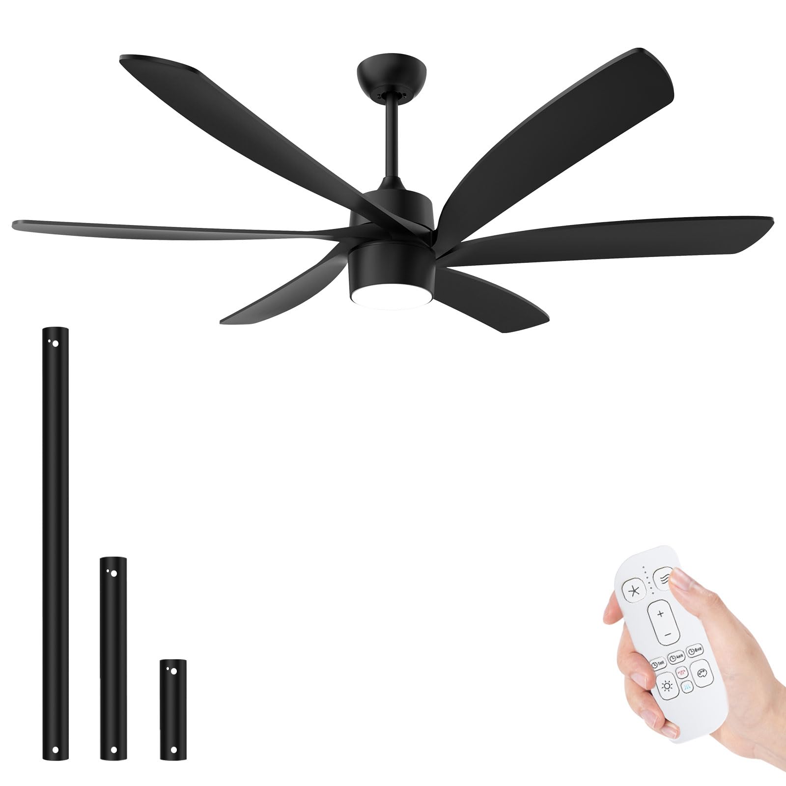 64 inch Outdoor Ceiling Fan with Light for Patio, All Weather Black Ceiling Fan with Light, Modern High CFM Ceiling Fan Wet Rated for Exterior Indoor Great Space Living Room Proch, 6 Blade ABS Fan