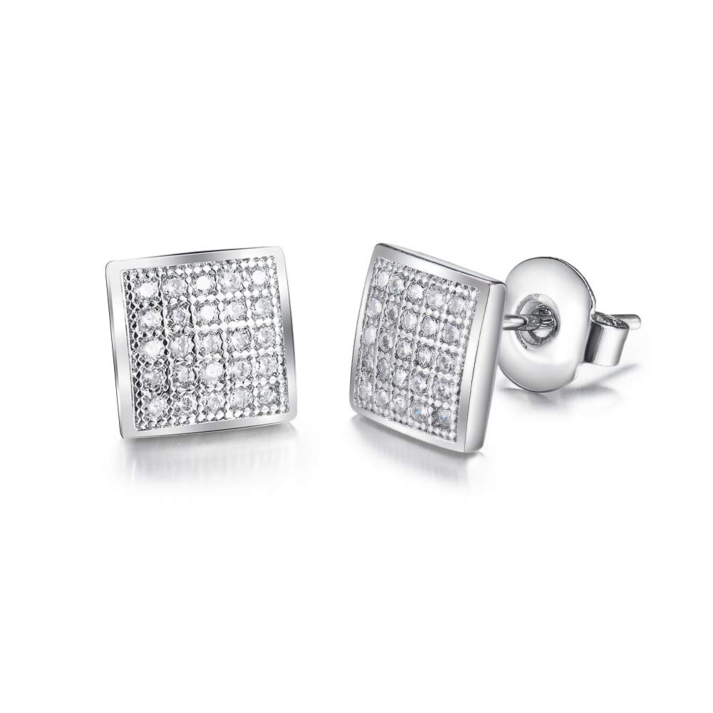 Tarsus Curved Square Stud Pendientes para Hombres Chicos Negro, Plateado Oro Blanco 18 K chapado en oro diamante