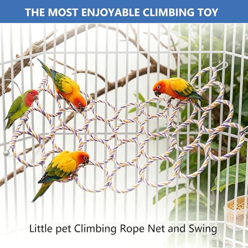Image of 2 Pack Swing Hanging Toys,Bird Climbing Rope Net Ladders Small Medium Pet Activity Toy Suitable for Parakeet,Cockatiel,Cockatoo,Hamster,Rat,Ferret(Random Color)