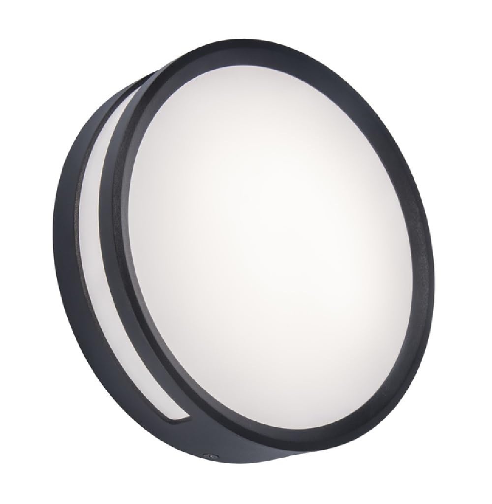Britalia LED Round Flush Wall and Ceiling Light, Outdoor, 18.3cm Diameter, Anthracite Dark Grey, Aluminium, Modern, IP54, 13W 800 Lumen