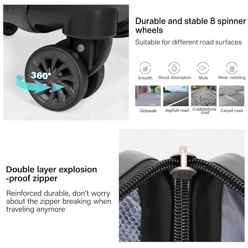 Image of Luggage Sets 3 Piece (20 /24 /28 inch)-Carry On Suitcase-Suitcase With Wheels-PC+ABS - Hardside Spinner Travel Luggage, Black, 5 Pcs Set, Hardside Luggage Sets With Spinner Wheels (BLACK)